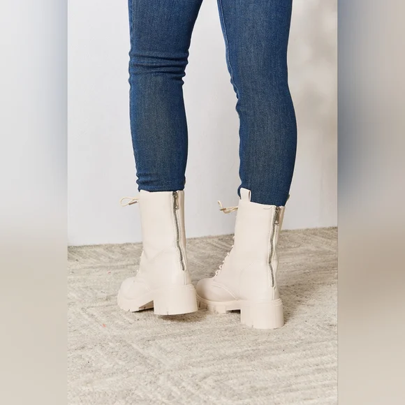 East Lion Corp Zip Back Lace-up Design Front Combat Boots